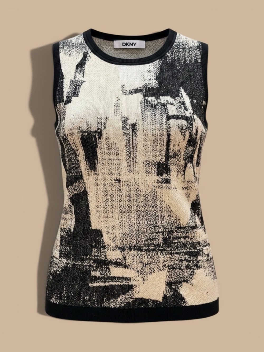 NWT DKNY Black and Cream Abstract Sleeveless Knit Tank Size Medium